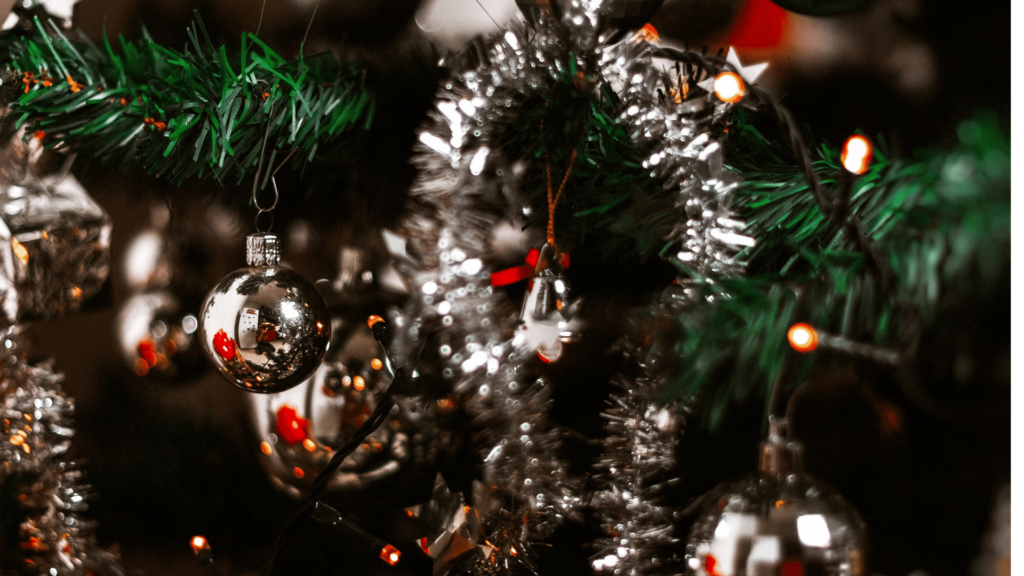 Silver Christmas Tinsel Hung On A Christmas Tree