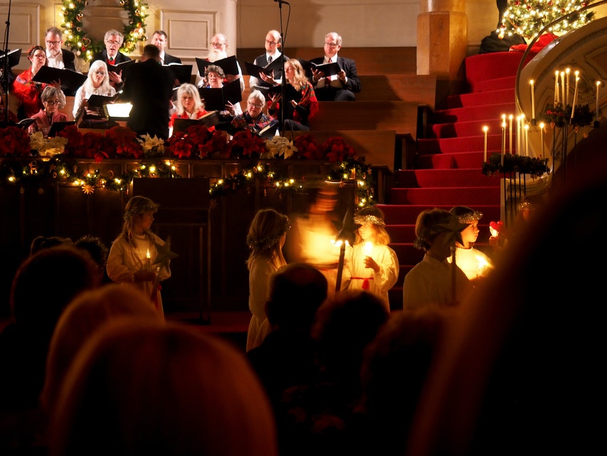 Christmas Church Service Including Children In A Nativity Scene