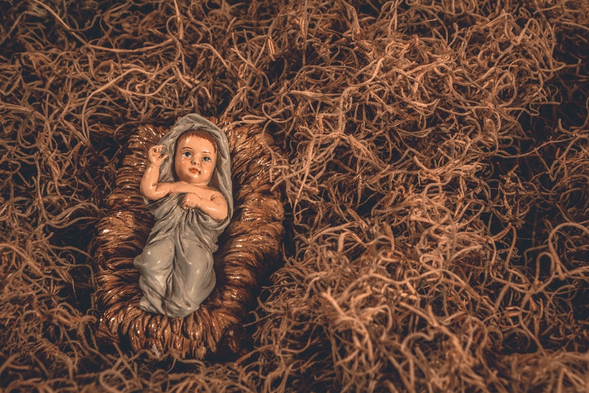 Nativity Scene With Baby Jesus Laid On Some Straw