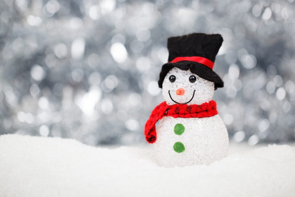 Snowman Christmas Decoration With Snow In Background