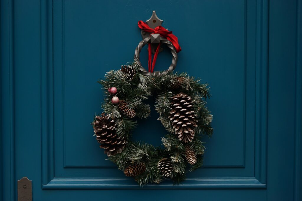 Christmas Wreath Attached To A Door